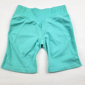 NVGTN Contour Seamless Shorts Womens Medium Teal Mid Rise Stretch Active 7"